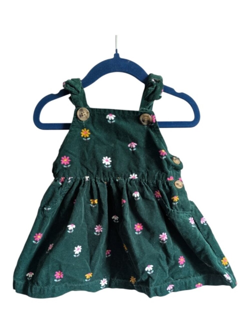 Blueberi Boulevard Dark Green Floral Corduroy W/ Bows Jumper Dress Sz 12 Months